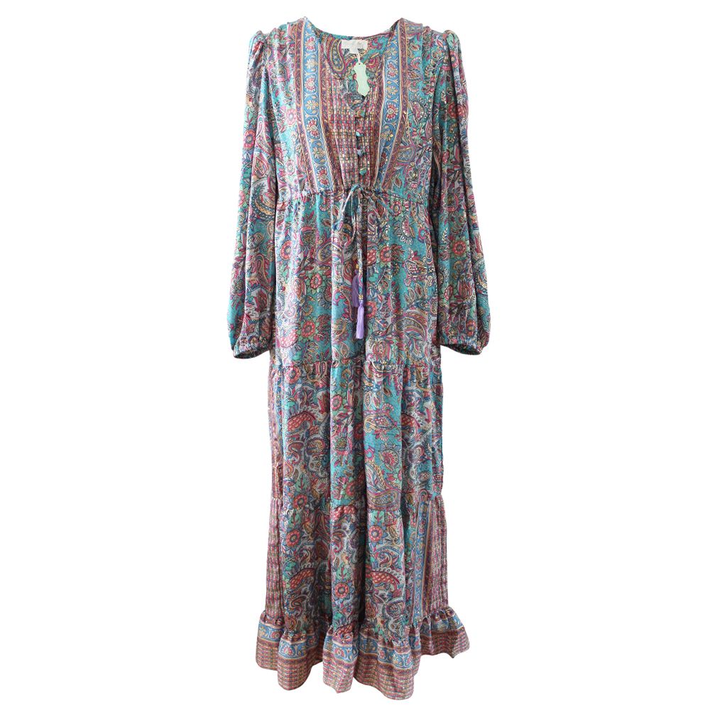 'Demi' Pink & Blue Floral Paisley Maxi Dress