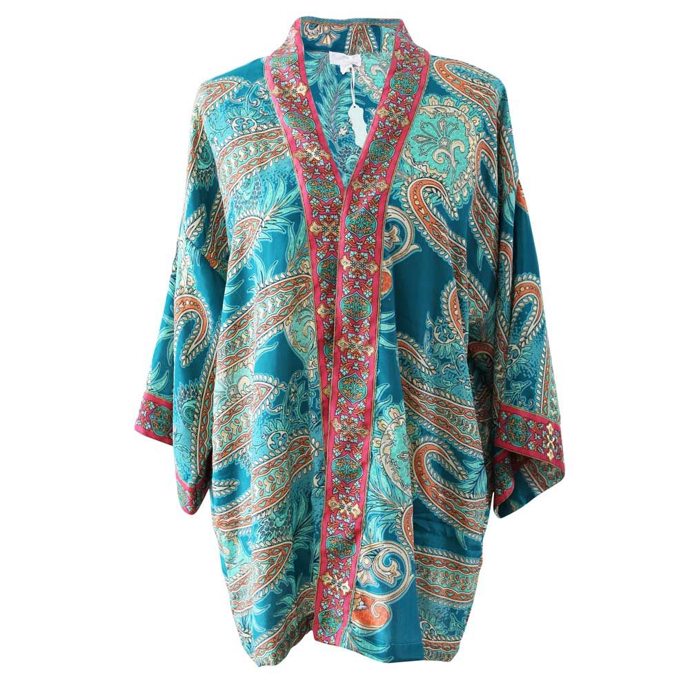 Turquoise & Pink Paisley Viscose Summer Jacket