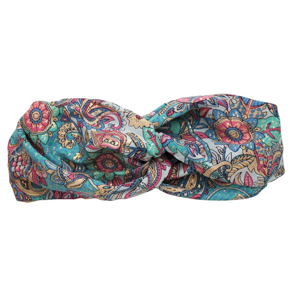 'Demi' Pink & Blue Floral Paisley Headband