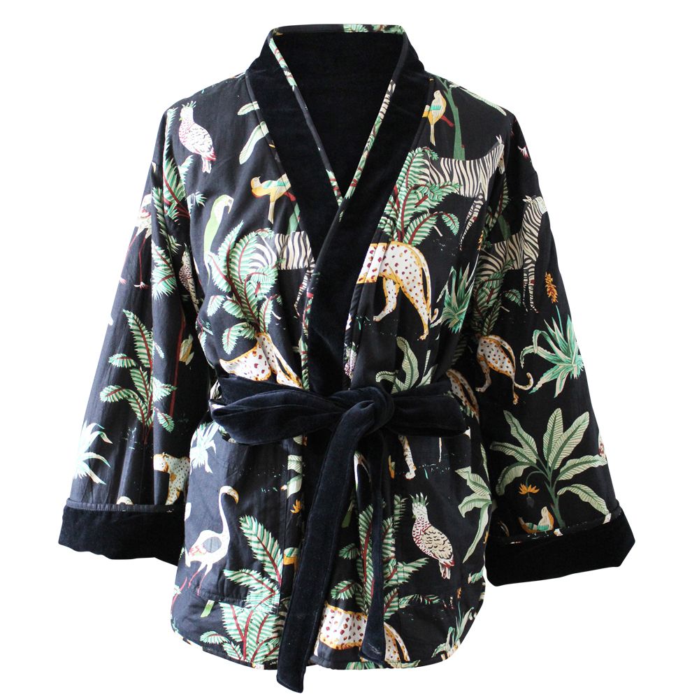 Black Velvet/Safari at Night Cotton Print Reversible Jacket