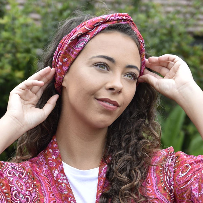 'Phoebe' Red & Pink Paisley Headband