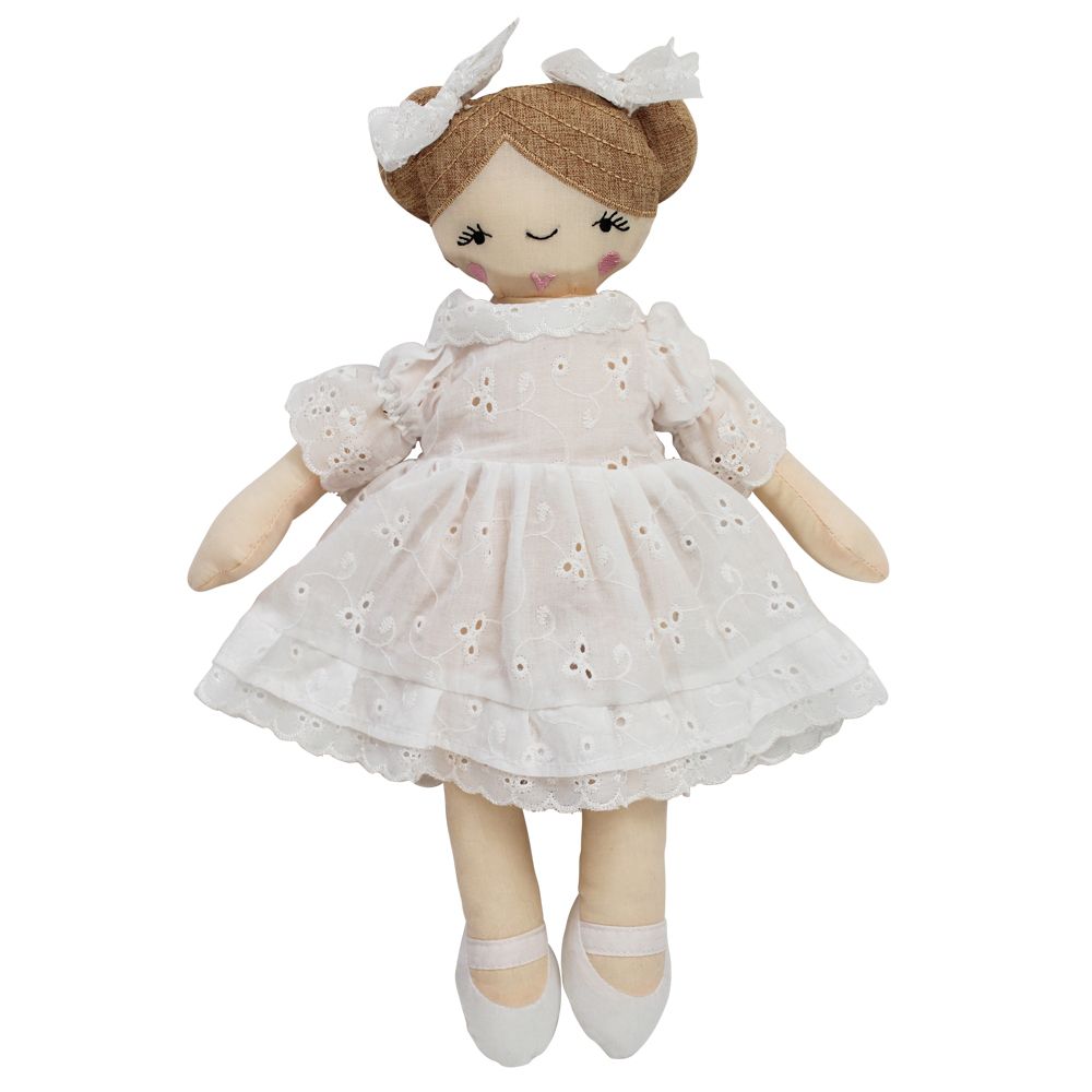 Craft Doll Wearing White Embroidered Dress