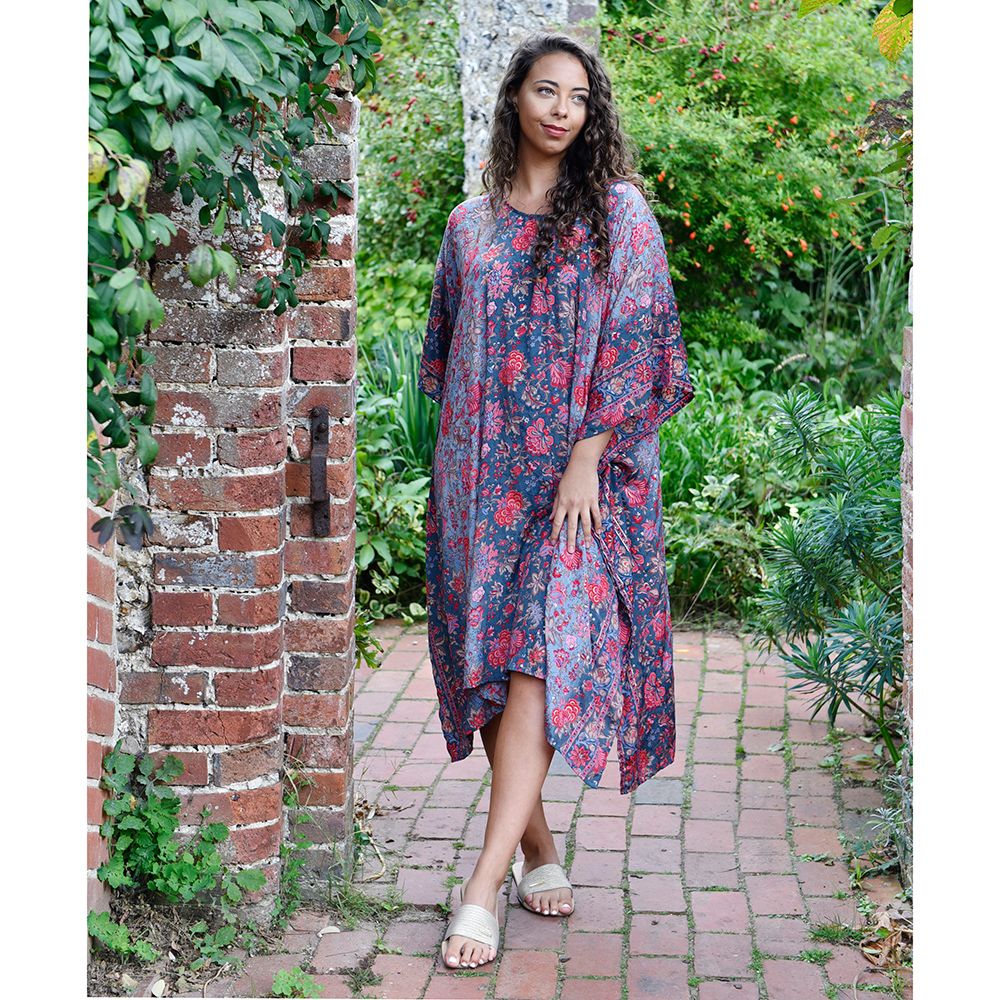 'Paloma' Pink & Grey Exotic Floral Kaftan