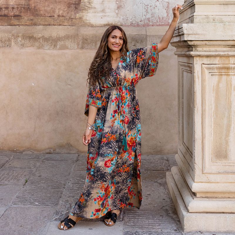 'Merida' Colourful Floral Batwing Dress
