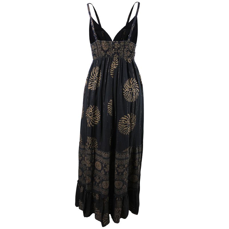 'Astrid' Black & Gold Indian Print Crepe Dress