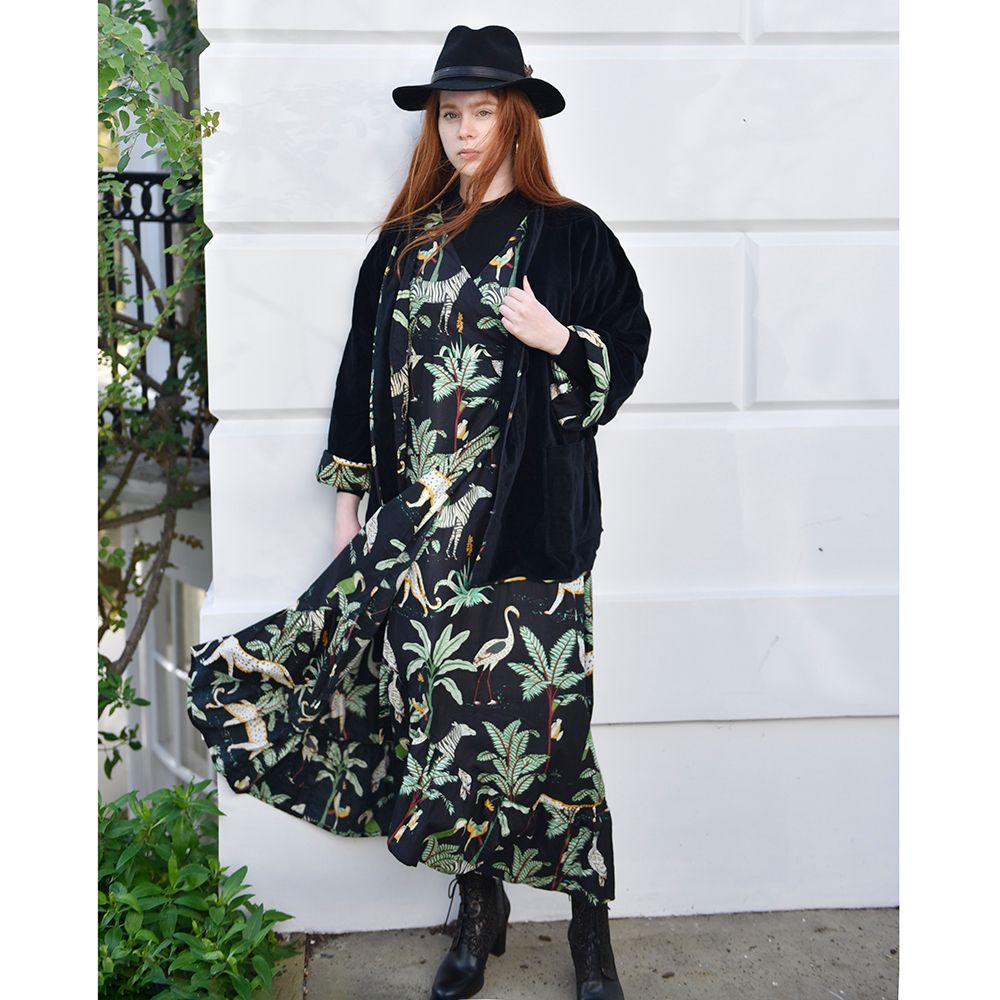 Black Velvet/Safari at Night Cotton Print Reversible Jacket