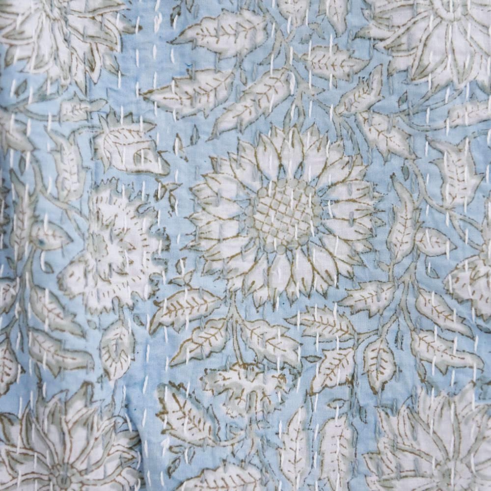 Block Printed Blue Cornflower Kantha Throw