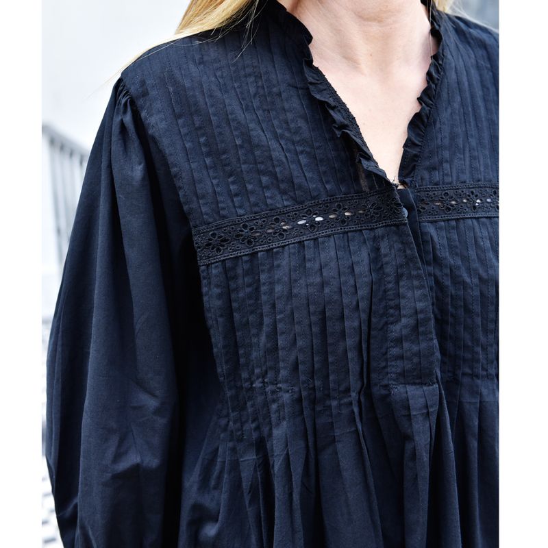 Ladies Black Long Sleeve Cotton Nightdress 'Anna'