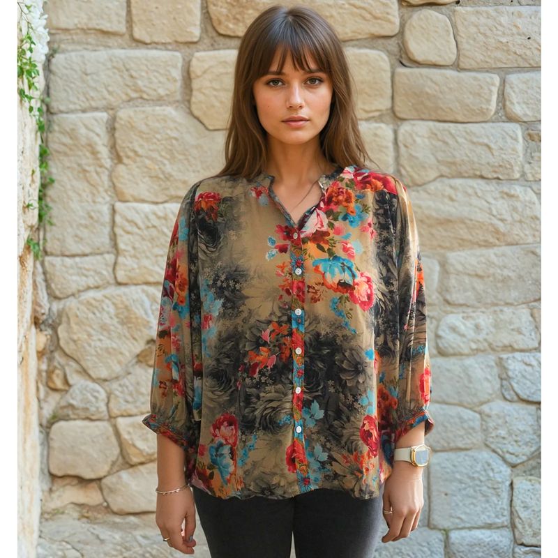 Colourful Floral Print Button Down Shirt