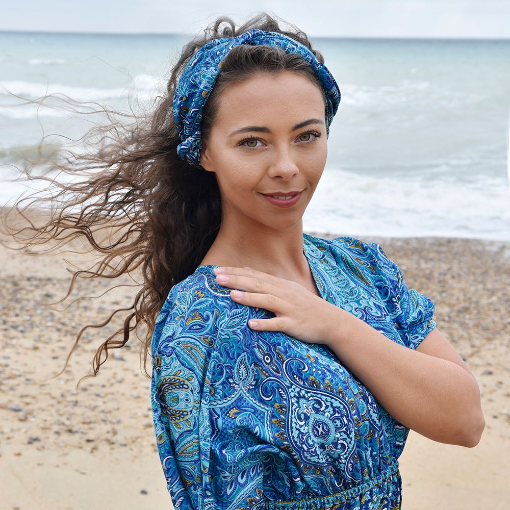 'Alanna' Blue Paisley Batwing Dress