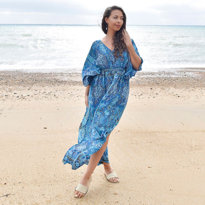 'Alanna' Blue Paisley Batwing Dress