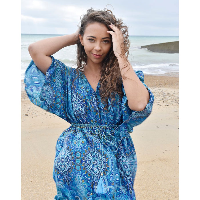 'Alanna' Blue Paisley Batwing Dress