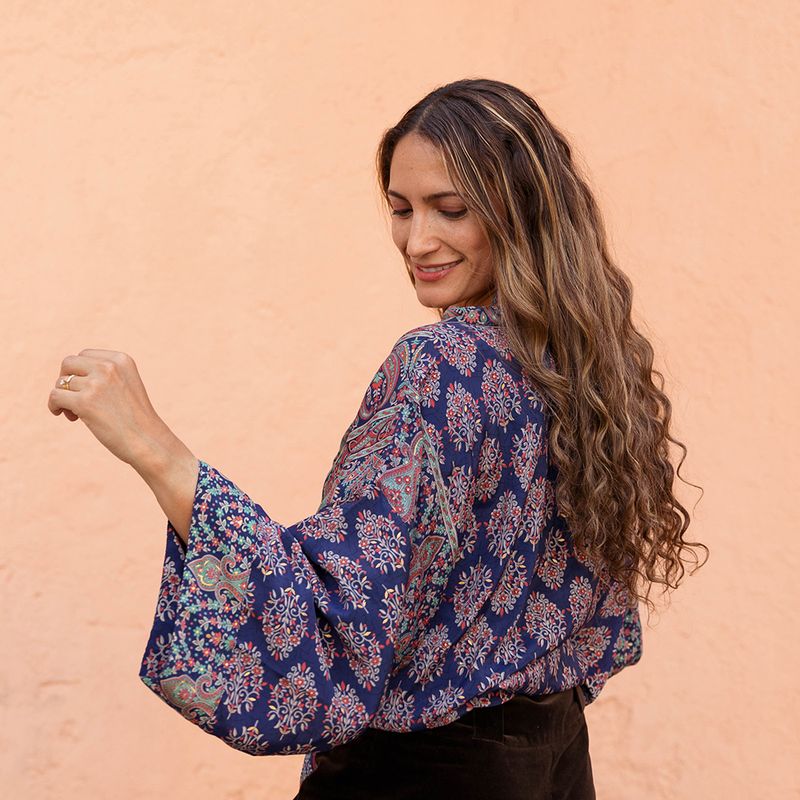 Navy Floral Viscose Summer Jacket