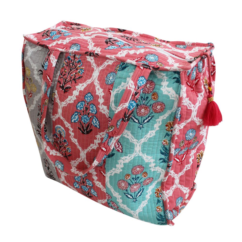 Block Printed Patchwork Floral Quilted Bag