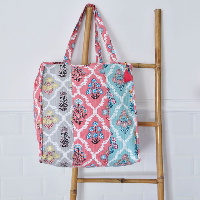 Block Printed Patchwork Floral Quilted Bag