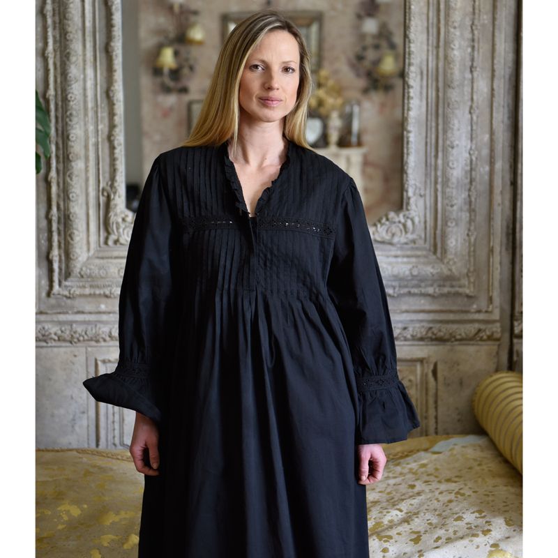Ladies Black Long Sleeve Cotton Nightdress 'Anna'