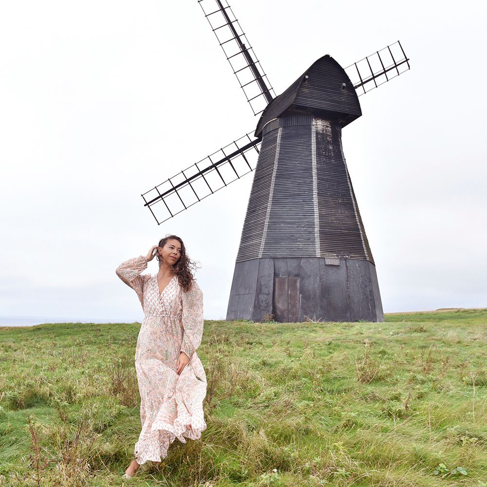 Block Printed Peach Floral Cotton Dress 'Cora'