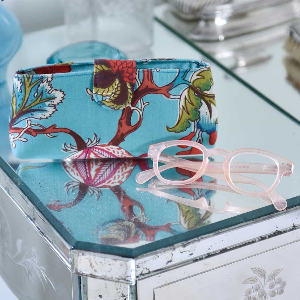 Teal Exotic Flower Glasses Case