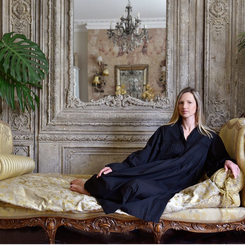 Ladies Black Long Sleeve Cotton Nightdress 'Anna'