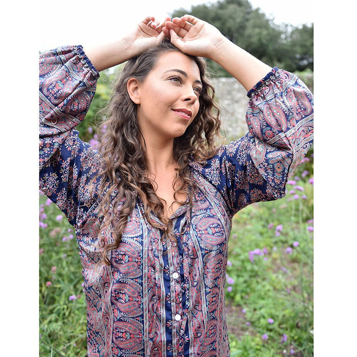 Navy Floral Bohemian Blouse 'Dahlia'