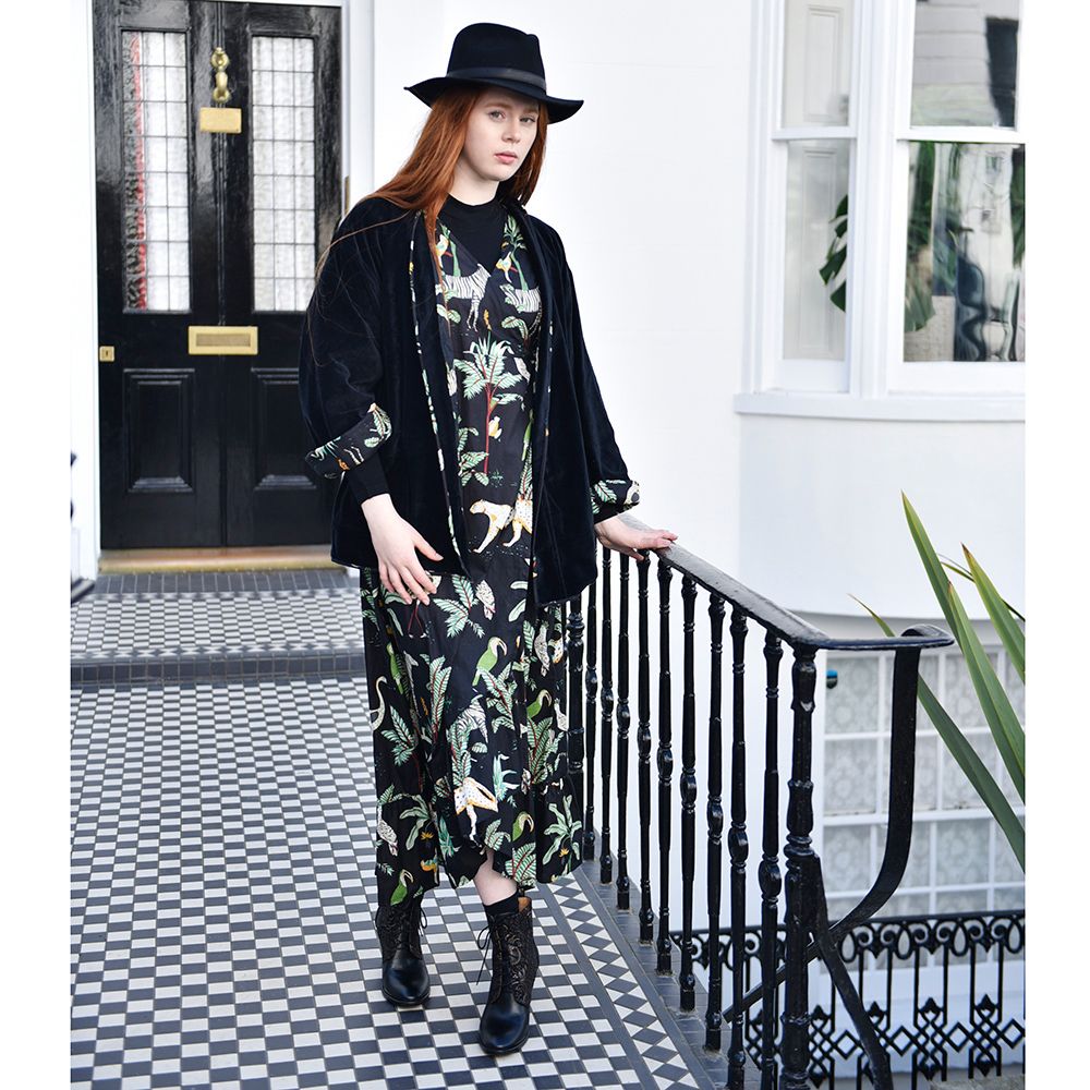 Black Velvet/Safari at Night Cotton Print Reversible Jacket