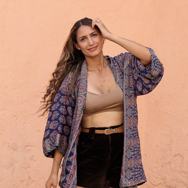 Navy Floral Viscose Summer Jacket