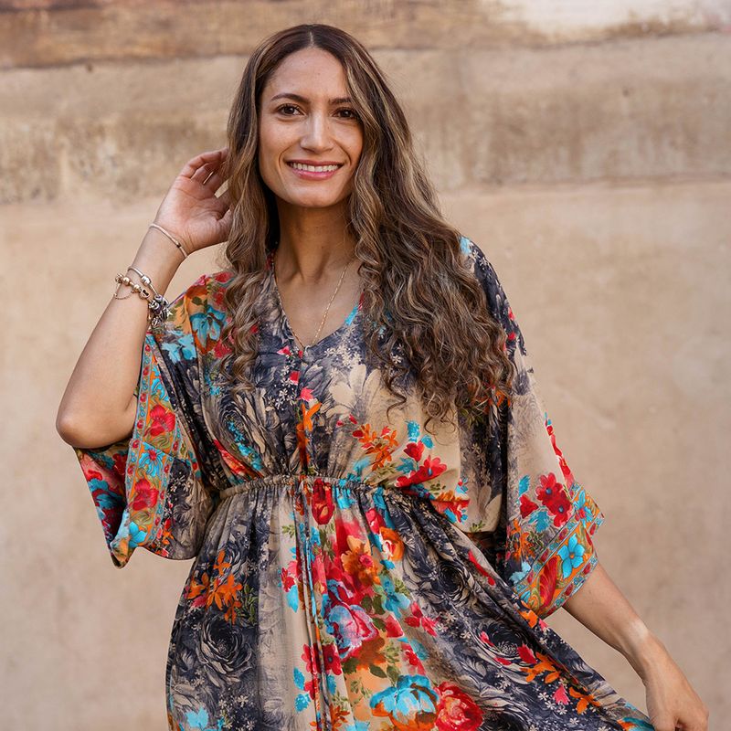 'Merida' Colourful Floral Batwing Dress