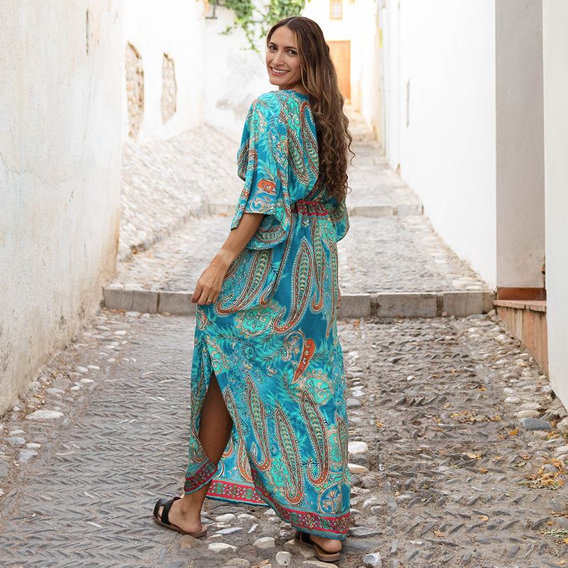'Aspen' Turquoise Paisley Batwing Dress