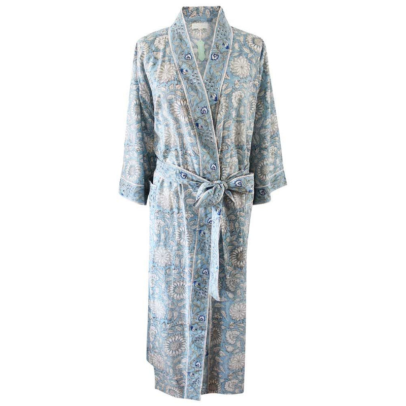 Block Printed Blue Cornflower Cotton Dressing Gown