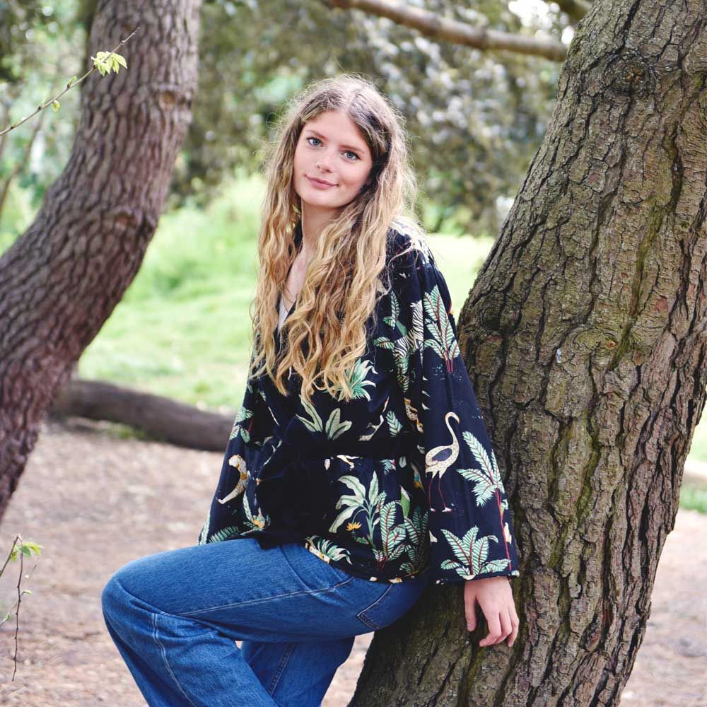 Black Velvet/Safari at Night Cotton Print Reversible Jacket
