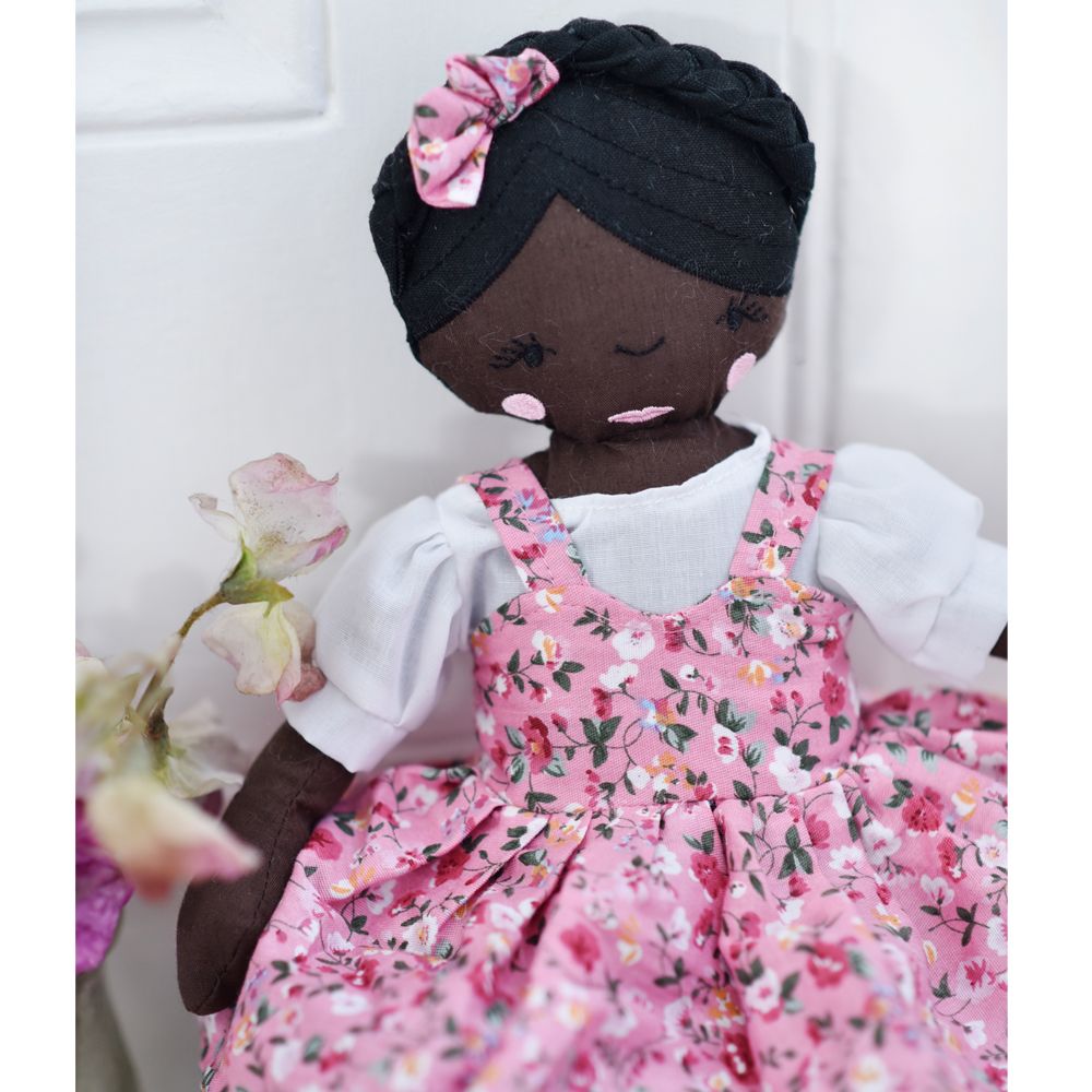 Craft Doll Wearing Pink Floral Dress