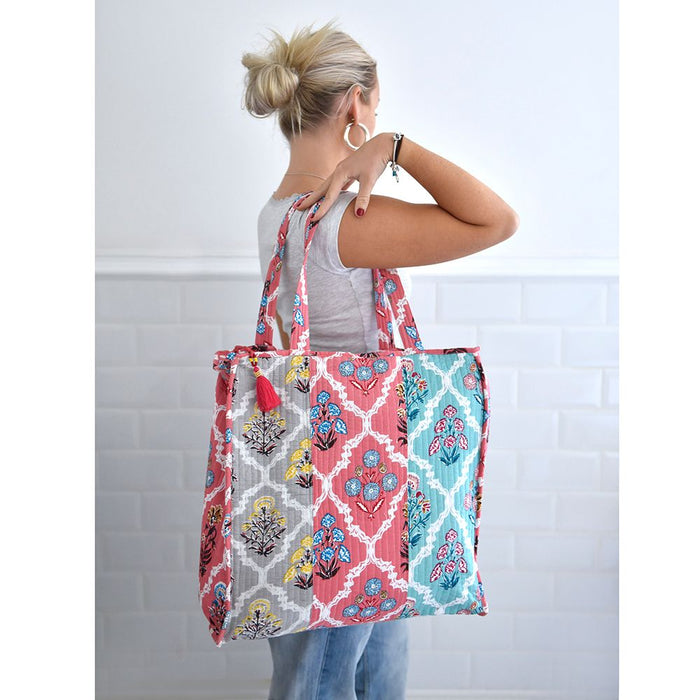 Block Printed Patchwork Floral Quilted Bag