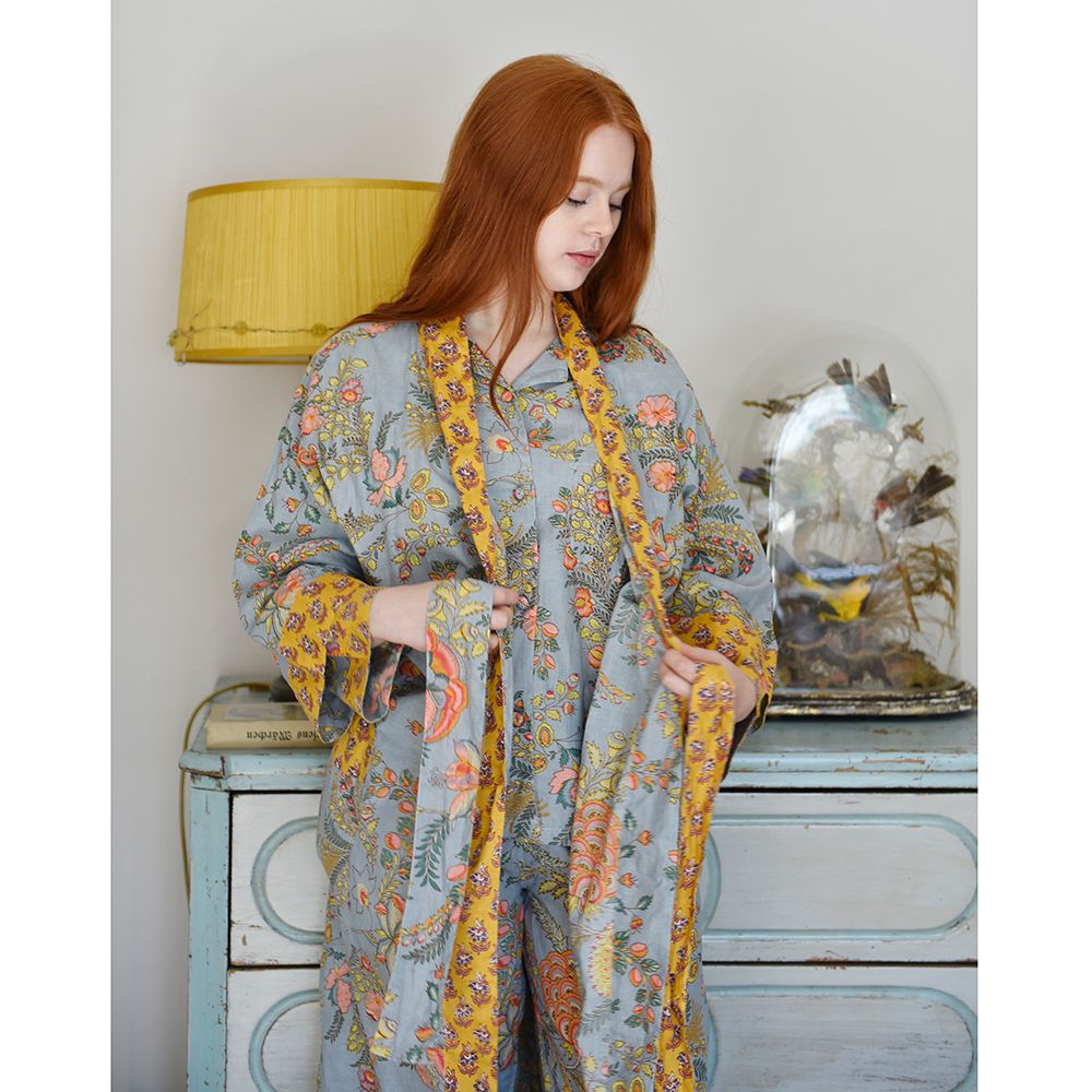 Coral Exotic Bouquet Cotton Dressing Gown