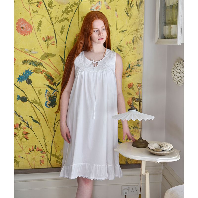 Ladies Sleeveless Nightdress With Rose Embroidery & Pearl Seeding 'Nora'