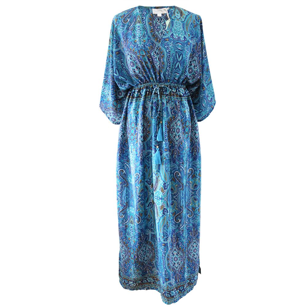 'Alanna' Blue Paisley Batwing Dress