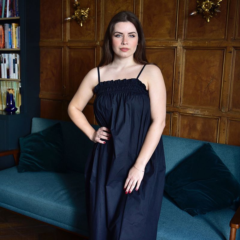 Ladies Black Spaghetti Strap Nightdress with Elasticated Neckline 'Francesca'