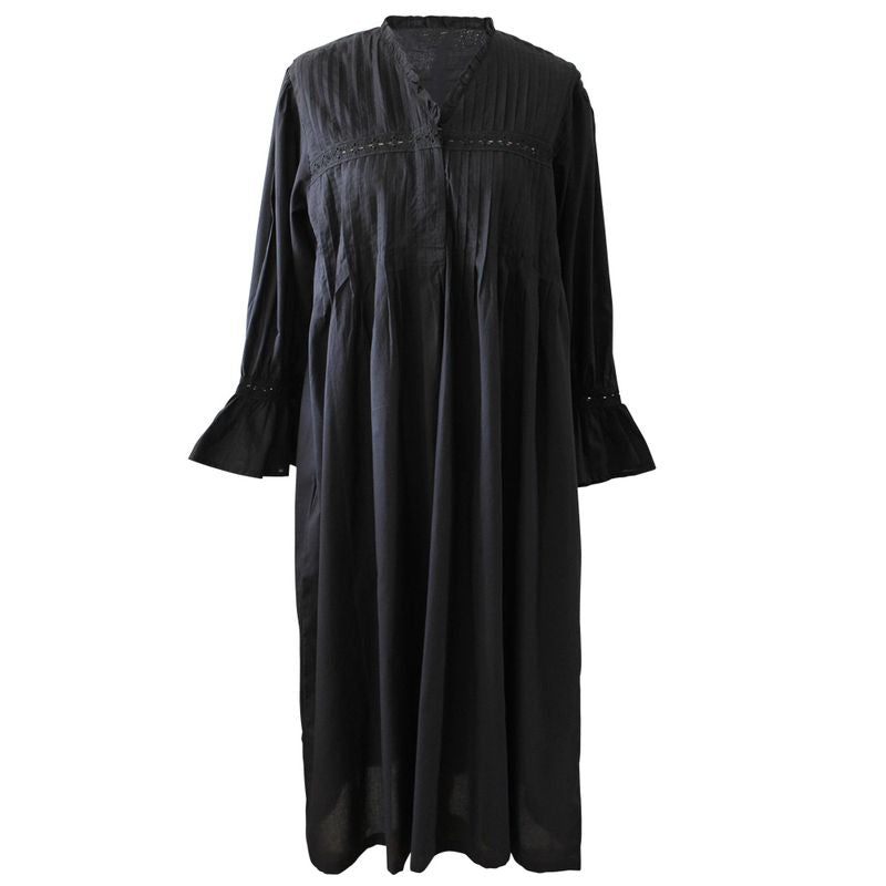 Ladies Black Long Sleeve Cotton Nightdress 'Anna'