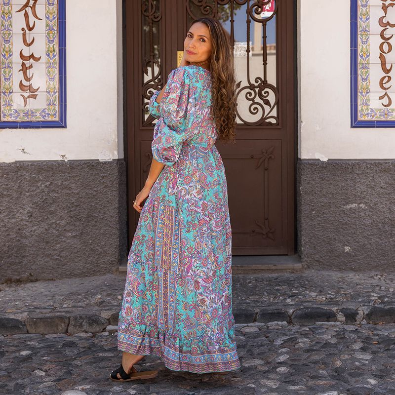 'Demi' Pink & Blue Floral Paisley Maxi Dress