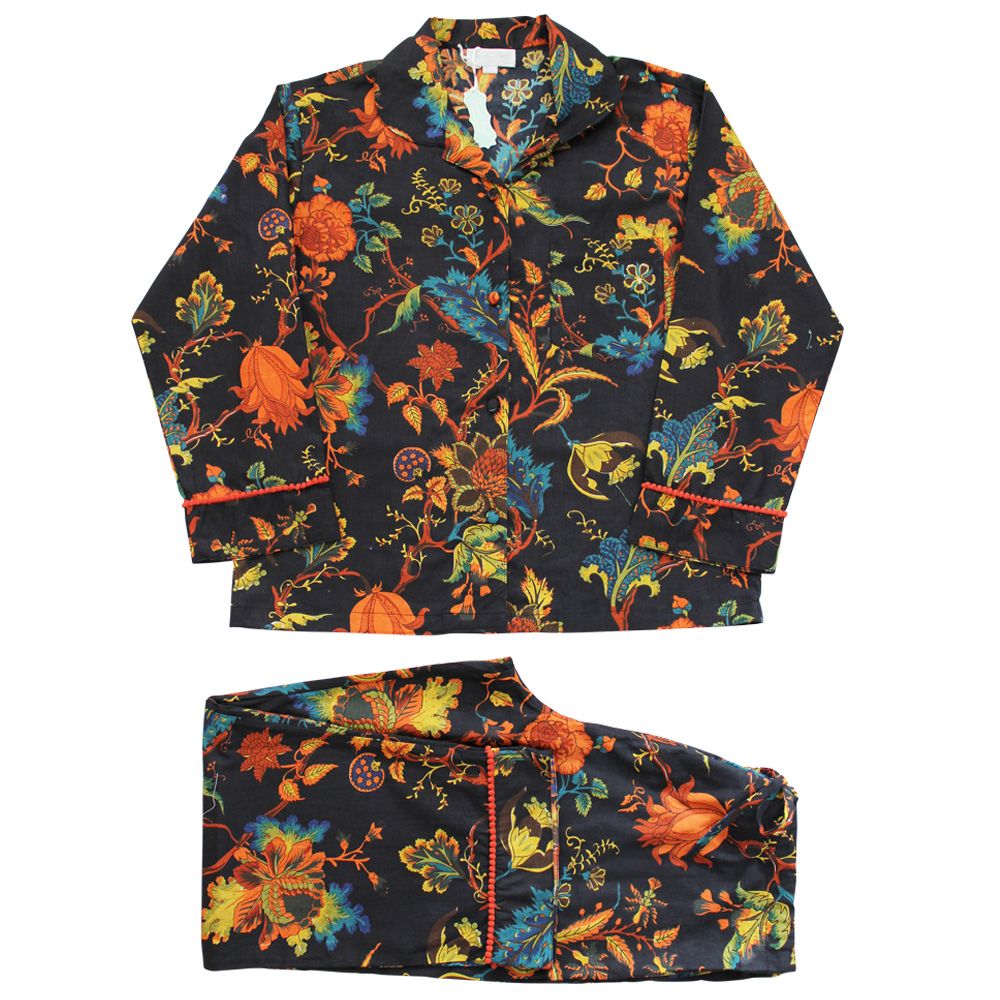 Burnt Orange Exotic Flower Print Cotton Pyjamas