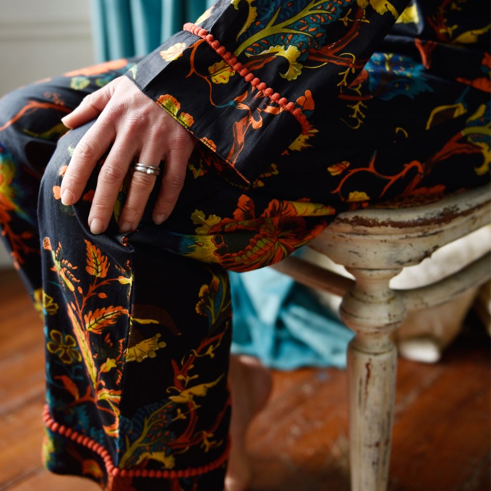 Burnt Orange Exotic Flower Print Cotton Pyjamas