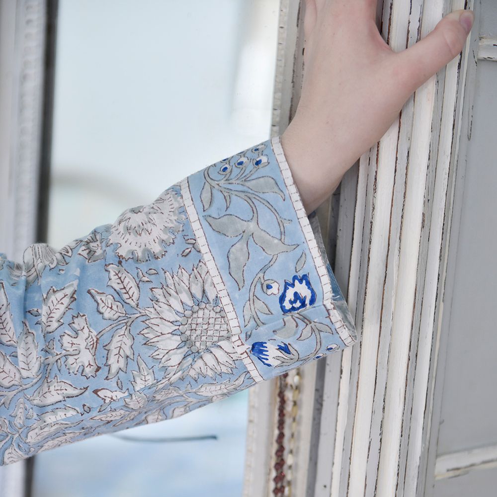Block Printed Blue Cornflower Cotton Pyjamas
