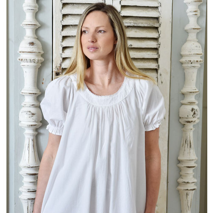 Ladies White Cotton Puff Sleeve Nightdress 'Juliet'