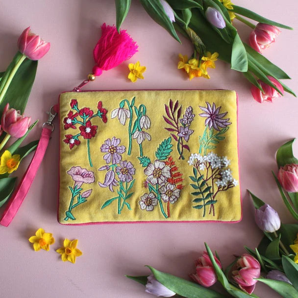 Posy Yellow Velvet Clutch Bag