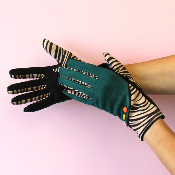Zebra Animal Print Green Gloves