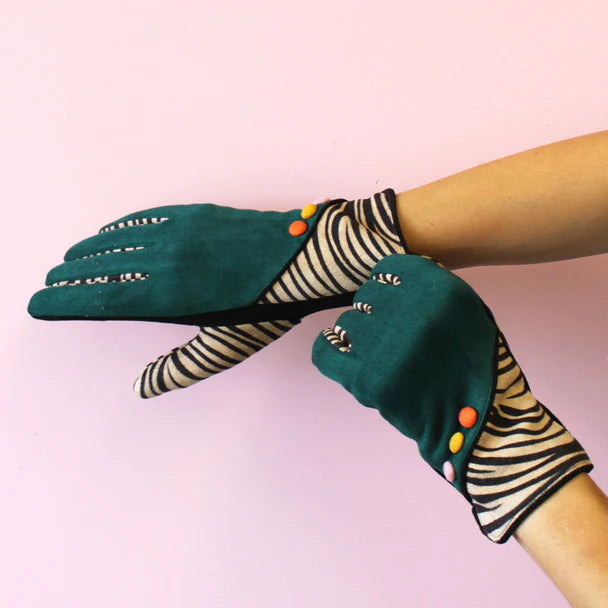 Zebra Animal Print Green Gloves