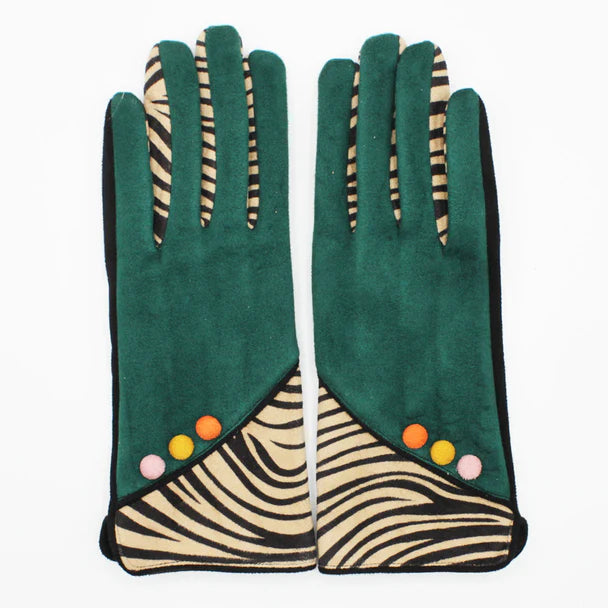 Zebra Animal Print Green Gloves