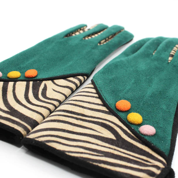 Zebra Animal Print Green Gloves
