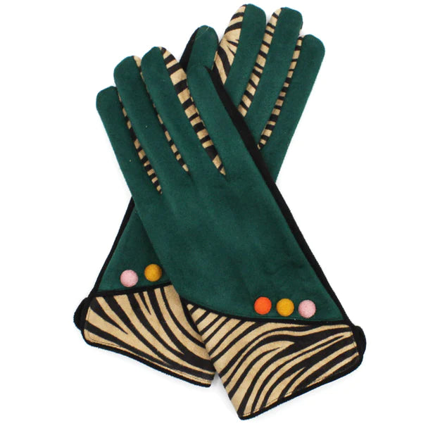 Zebra Animal Print Green Gloves