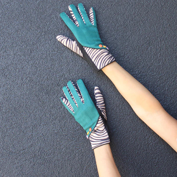 Zebra Animal Print Green Gloves