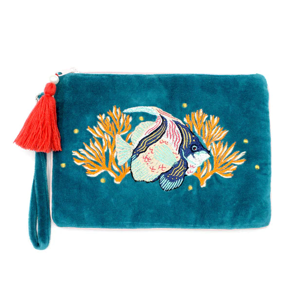 Coral Fish Velvet Clutch Bag